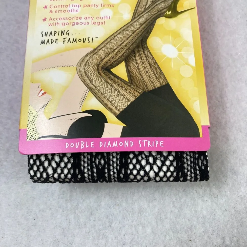 Star Power By Spanx Women‎ Size C Shaping Tights Black Open Weave Diamond Stripe